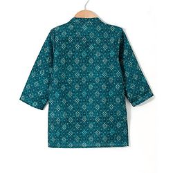 Babyhug 100% Cotton Woven Full Sleeves Polka Dot  Printed Kurta Pyjama Set - Teal Blue