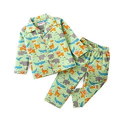 Babyhug Cotton Knit Full Sleeves Lion Printed Night Suit - Green
