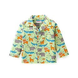 Babyhug Cotton Knit Full Sleeves Lion Printed Night Suit - Green