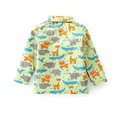 Babyhug Cotton Knit Full Sleeves Lion Printed Night Suit - Green