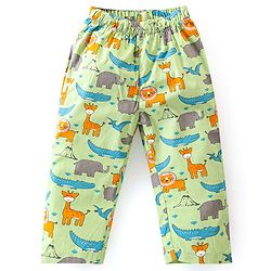 Babyhug Cotton Knit Full Sleeves Lion Printed Night Suit - Green