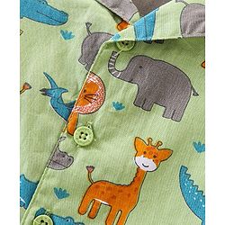 Babyhug Cotton Knit Full Sleeves Lion Printed Night Suit - Green