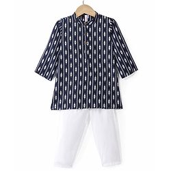 Babyhug Cotton Woven Full Sleeves Printed Kurta Pyjama Set -Navy Blue