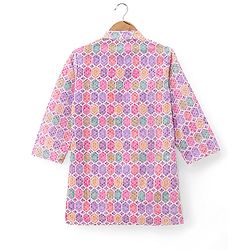 Babyhug Cotton Woven Full Sleeves Kurta & Pyjama Set With Ikat Print - Pink & Purple