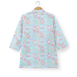 Babyhug Cotton Woven Full Sleeves Kurta & Pyjama Set With Ikat Print & Embroidery - Blue & White