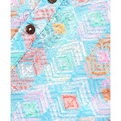 Babyhug Cotton Woven Full Sleeves Kurta & Pyjama Set With Ikat Print & Embroidery - Blue & White