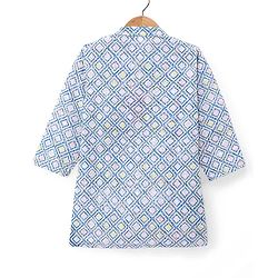 Babyhug 100% Cotton Full Sleeves Kurta & Pyjama Set With Ikat Print & Embroidery - Blue & White