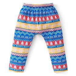 Babyhug Cotton Full Length Diaper Leggings Striped & Intarsia Print Pack of 3 - Blue & Red
