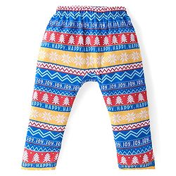 Babyhug Cotton Full Length Diaper Leggings Striped & Intarsia Print Pack of 3 - Blue & Red