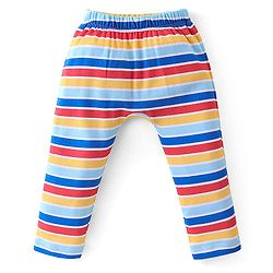 Babyhug Cotton Full Length Diaper Leggings Striped & Intarsia Print Pack of 3 - Blue & Red