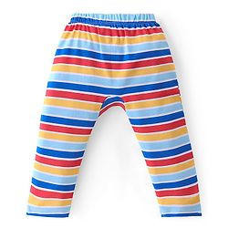 Babyhug Cotton Full Length Diaper Leggings Striped & Intarsia Print Pack of 3 - Blue & Red