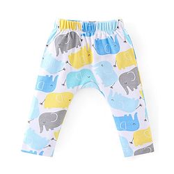 Babyhug Interlock Knit Full Length Diaper Pants Stripes & Elephant Print Pack of 3 - Yellow & Blue