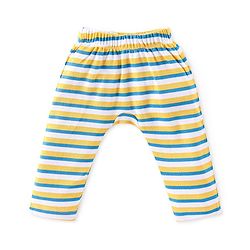Babyhug Interlock Knit Full Length Diaper Pants Stripes & Elephant Print Pack of 3 - Yellow & Blue