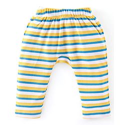 Babyhug Interlock Knit Full Length Diaper Pants Stripes & Elephant Print Pack of 3 - Yellow & Blue