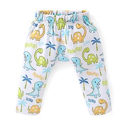 Babyhug Interlock Cotton Knit Full Length Diaper Pants Stripes & Dino Print Pack of 3 - Multicolor