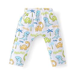 Babyhug Interlock Cotton Knit Full Length Diaper Pants Stripes & Dino Print Pack of 3 - Multicolor
