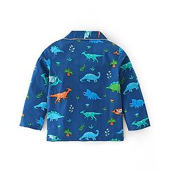 Babyhug Cotton Woven Full Sleeves Night Suit With Dino Print - Blue