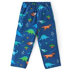 Babyhug Cotton Woven Full Sleeves Night Suit With Dino Print - Blue