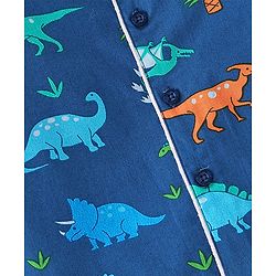 Babyhug Cotton Woven Full Sleeves Night Suit With Dino Print - Blue