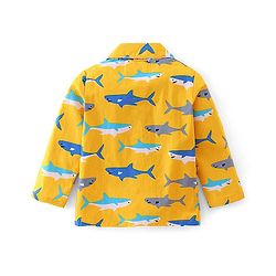 Babyhug Cotton Woven Full Sleeves Night Suit With Sharks Print - Yellow