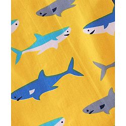 Babyhug Cotton Woven Full Sleeves Night Suit With Sharks Print - Yellow