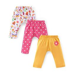 Babyhug Interlock Full Length Diaper Leggings Floral Printed Pack of 3 - Yellow & Pink