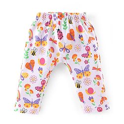 Babyhug Interlock Full Length Diaper Leggings Floral Printed Pack of 3 - Yellow & Pink