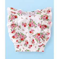 Babyhug Rayon Woven Half Sleeves Flutter Top with Smocking Detailing  Floral Print - White