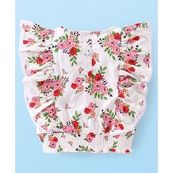 Babyhug Rayon Woven Half Sleeves Flutter Top with Smocking Detailing  Floral Print - White