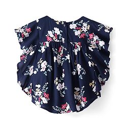 Babyhug Rayon Half Sleeves Flutter Woven Top with Floral Corsage Detailing & Print - Navy Blue
