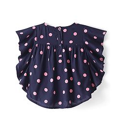 Babyhug Rayon Half Sleeves Woven Top with Floral Corsage Detailing & Dots Print - Navy Blue