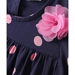 Babyhug Rayon Half Sleeves Woven Top with Floral Corsage Detailing & Dots Print - Navy Blue