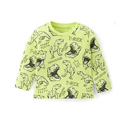 Babyhug Cotton Knit Full Sleeves Dino Printed Night Suit - Green