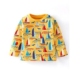 Babyhug Cotton Interlock Knit Full Sleeves Night Suit With Boat Print - Yellow