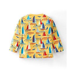 Babyhug Cotton Interlock Knit Full Sleeves Night Suit With Boat Print - Yellow