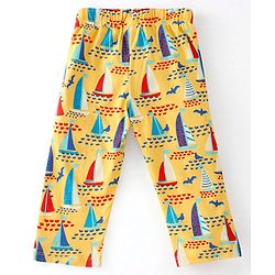 Babyhug Cotton Interlock Knit Full Sleeves Night Suit With Boat Print - Yellow