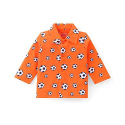 Babyhug Cotton Knit Full Sleeves Footballs Print Night Suit - Orange