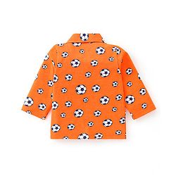 Babyhug Cotton Knit Full Sleeves Footballs Print Night Suit - Orange