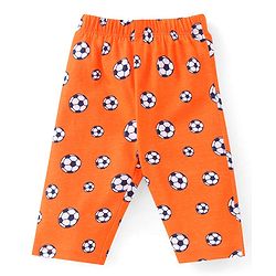 Babyhug Cotton Knit Full Sleeves Footballs Print Night Suit - Orange