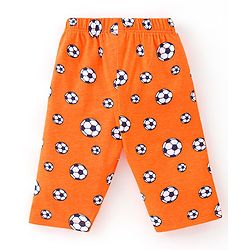Babyhug Cotton Knit Full Sleeves Footballs Print Night Suit - Orange
