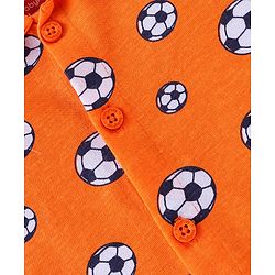 Babyhug Cotton Knit Full Sleeves Footballs Print Night Suit - Orange