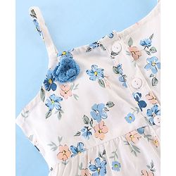 Babyhug Rayon Woven Sleeveless Top with Corsage Detailing &  Floral Print - White & Blue