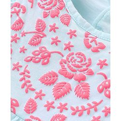 Babyhug Half Sleeves 100% Cotton Top and Capri With Floral Embellished - Blue & Pink