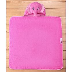 Babyhug Terry Woven Hooded Towel Owl Embroidery - Pink