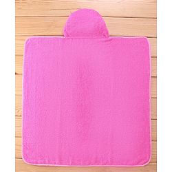 Babyhug Terry Woven Hooded Towel Owl Embroidery - Pink