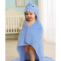Babyhug Terry Woven Hooded Towel with Monster Design 76.2x76.2 cm - Blue