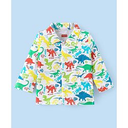 Babyhug Cotton Knit Full Sleeves Night Suit With Dino Print - White