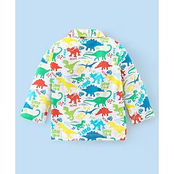 Babyhug Cotton Knit Full Sleeves Night Suit With Dino Print - White