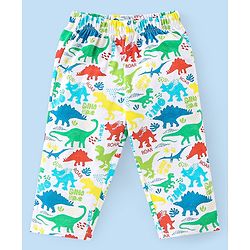 Babyhug Cotton Knit Full Sleeves Night Suit With Dino Print - White