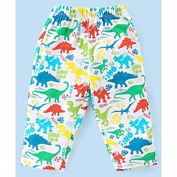 Babyhug Cotton Knit Full Sleeves Night Suit With Dino Print - White